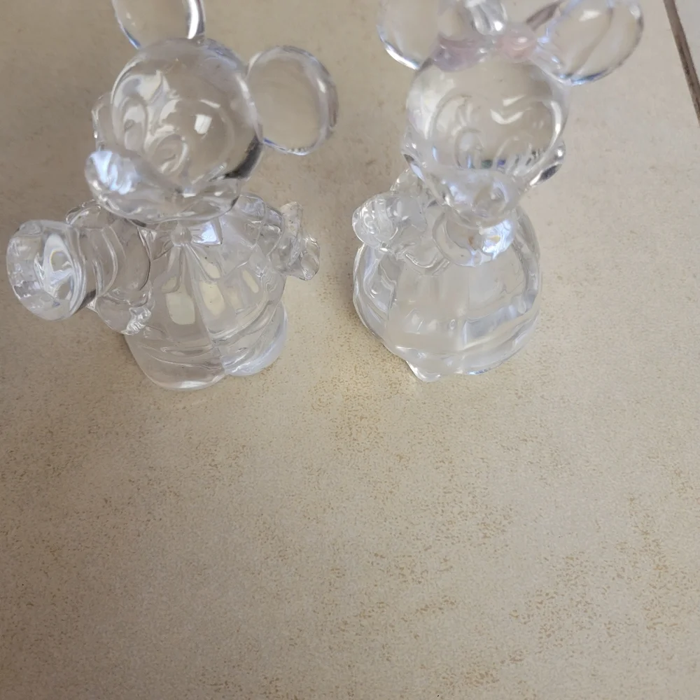 Disney Lenox Mickey Minnie Mouse Christmas Salt Pepper Crystal Glass Shakers